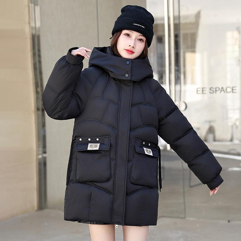 Loose Mid-length Down Padded Jacket Thickened Women's Casual Fashion Windproof Bread Jacket Versatile Hooded Cotton Jacket