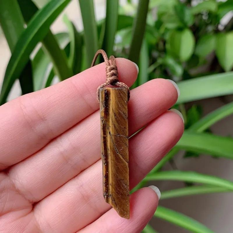 Natural Stone Pendant Raw Mineral Irregular Rectangle Quartz Pendulum Amazonite Tiger Eye Lapsi Pink Crystal Necklaces Healing
