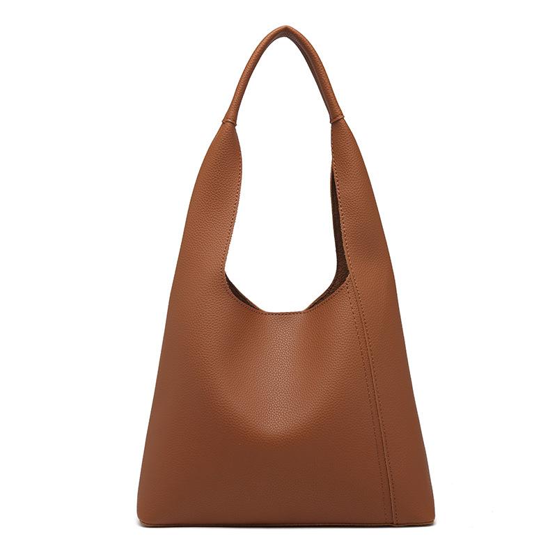

Leather Fleece Simple And Fashionable Shoulder Bucket Bag Commuter Summer Versatile Tote Bag Soft And Portable Student Armpit 30*10*23 коричневый