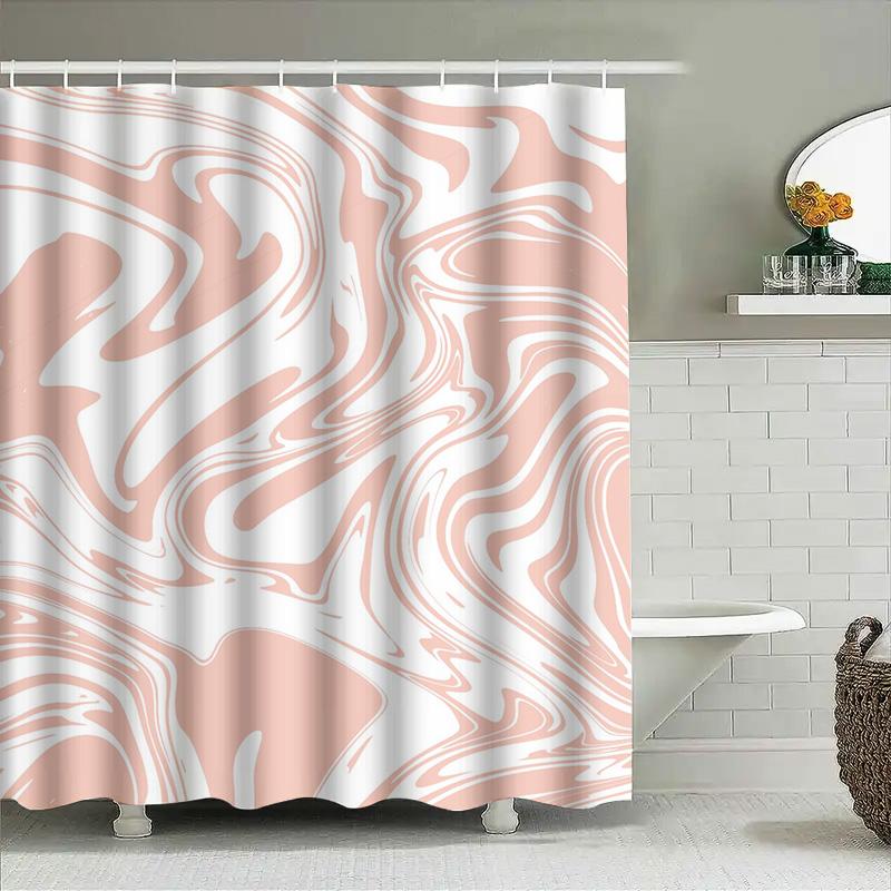 Modern Marble Pattern Shower Curtain White Peach Waterproof Home Decor Bathroom Accessories Set For Bathtub Or Kitchen Faucet Co