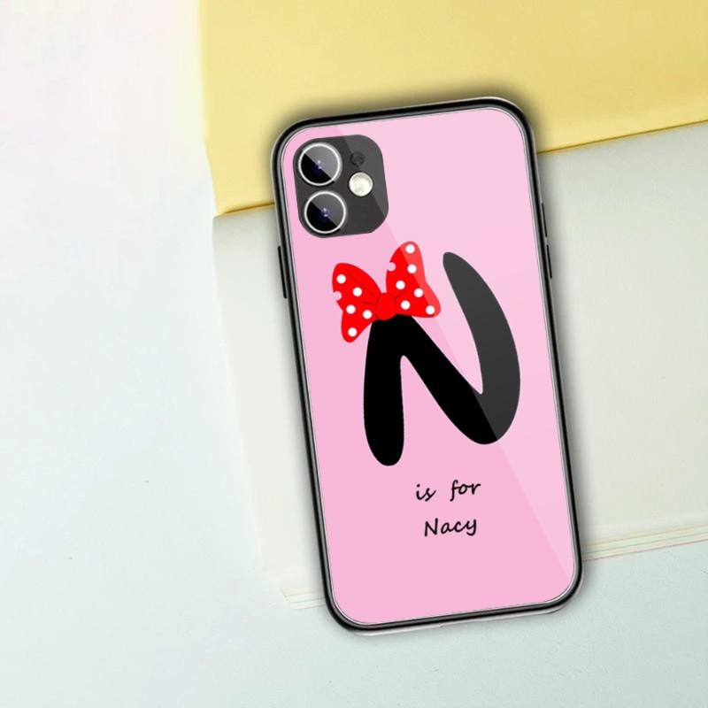 Cute Alphabet Letter Flower Phone Case For IPhone 13 12 11 XS X 8 7 6 Plus Mini Pro Max SE 2022 Black PC TPU Glass Phone Cover