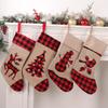 1Pc Red and Black Plaid Christmas Stocking Imitation Linen Applique Embroidery Christmas Gift