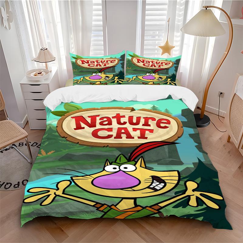 Nature Cat Bedding 3 Piece Set HD Print Duvet Cover Pillowcases for Teens Adult Bedroom Decoration Christmas Gift