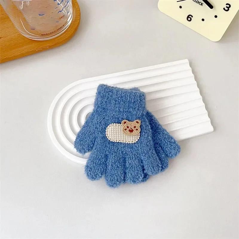 Winter Knitted Gloves Cartoon Warm Mittens Toddlers Outdoor Cartoon Pattern Cute Gloves for Child Kids Baby Girls Boys 1-3Y