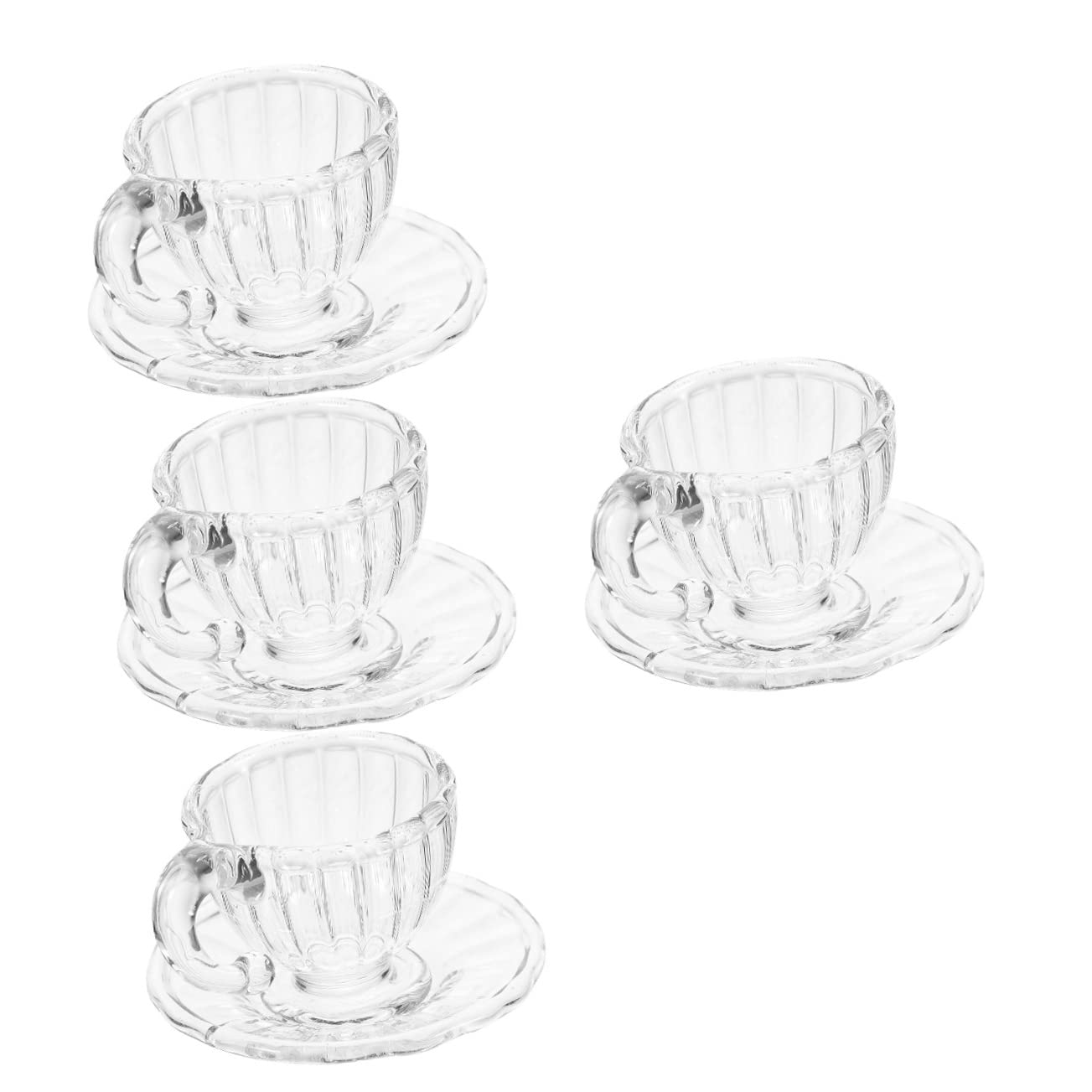 

SAFIGLE Миниатюрный кукольный сервиз из 4 предметов: стеклянный чайный сервиз с чашками и блюдцами, декоративная посуда для кукольного домика, миниатюрные чайные чашки, игра в куклы, подарок