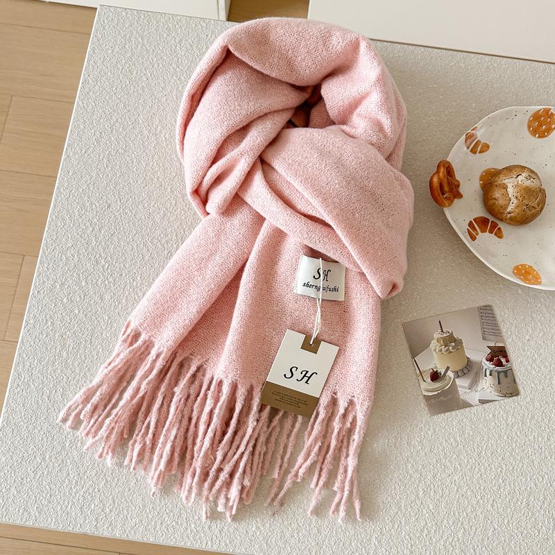 

2025 Solid Color Thick Cashmere Winter Warm Women Scarf Large Blanket Pashmina Shawl Wraps Bufanda Female Tassel Foulard 60x200cm