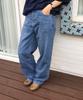 MOONSUN M.C Unisex, Loose-Fit Pinstripe Denim Pants / Light Indigo
