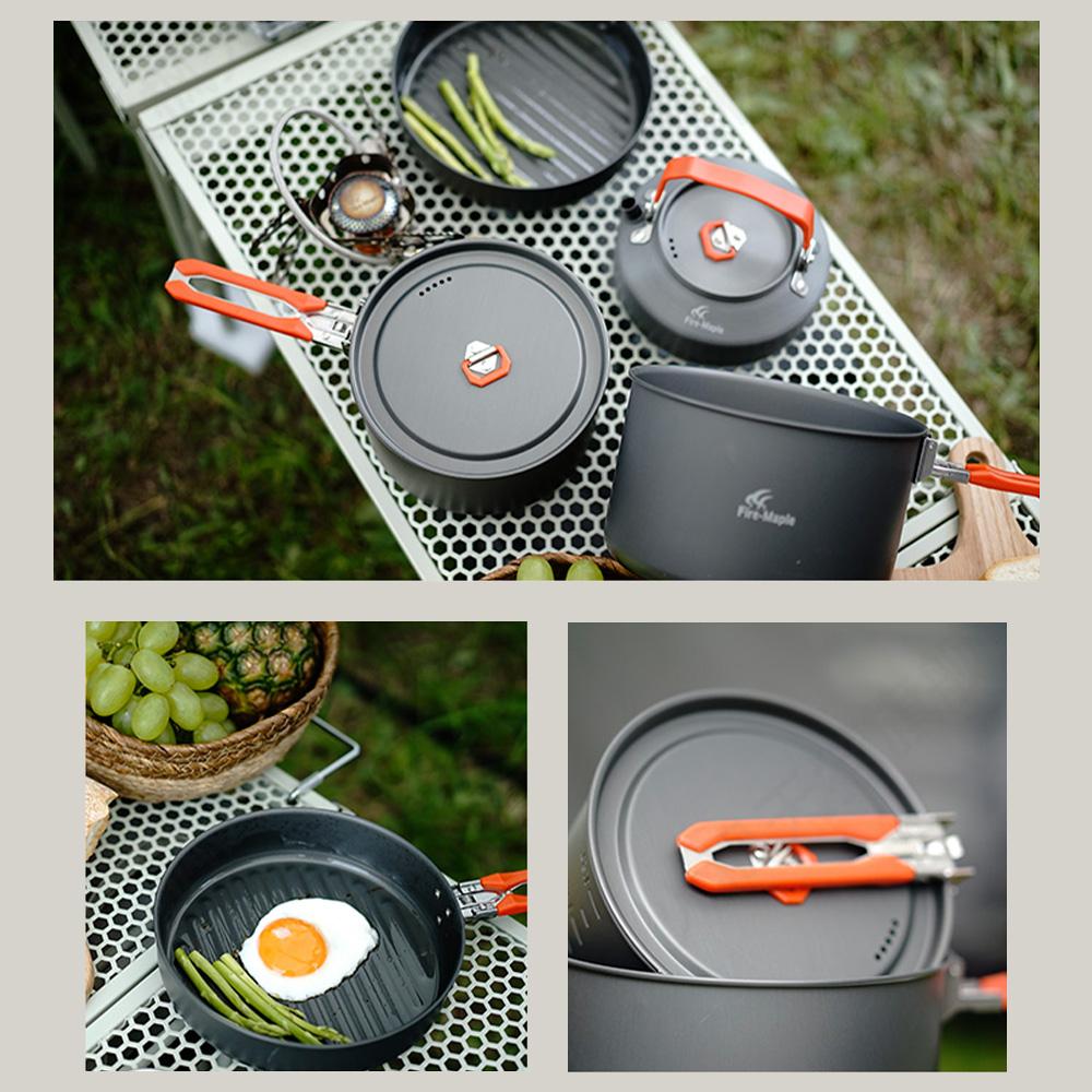 Camping Cookware Kit Outdoor Cookware Set with Frying Pan Kettle Saucepans Spoon Bowl and Scouring Pad