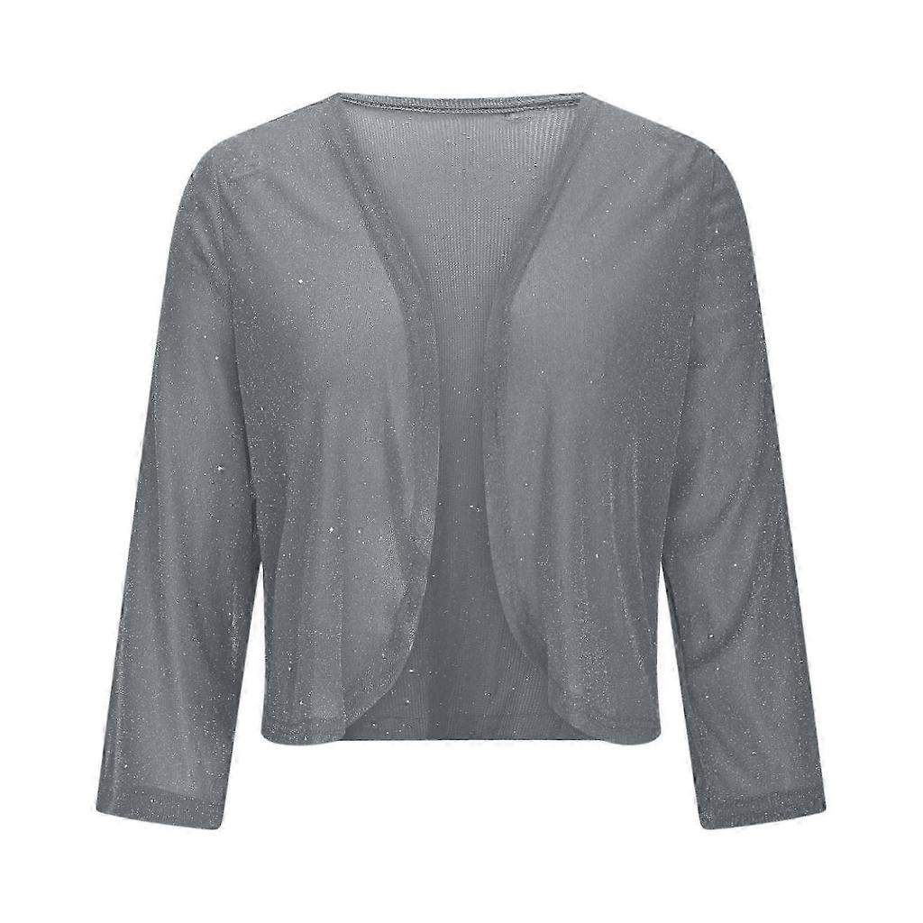 Women's Mesh 3/4 Sleeve Open Front Sequin Bolero Glitter Cropped Cardigan Jacket Cocktail Party Shrug Short Coats Sea Blue XXL New Arrival
