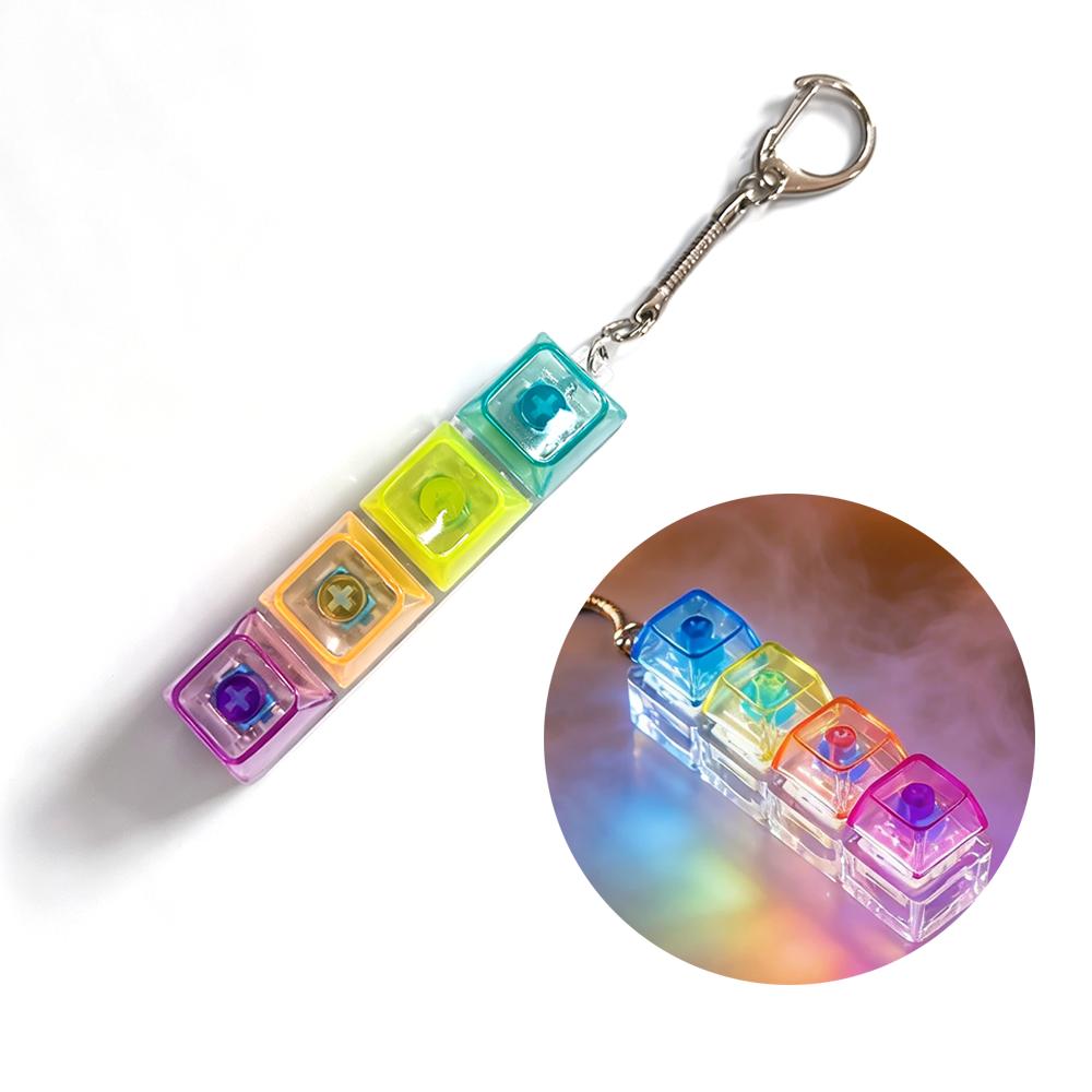 Light Up Keyboard Keychain Crystal Clicker Fidget Toy Stress Relief Sensory Toy Portable Car Desk Decor Gift for Adults Kids