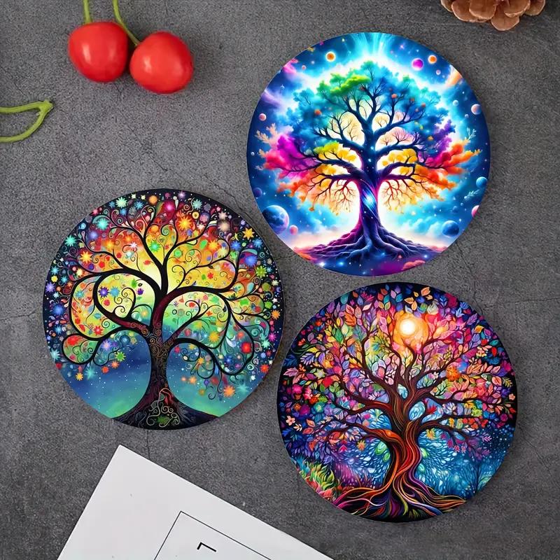 6pcs Tree of Life Cup Mat Set - Unique Home/Kitchen/Cafe Decor and Thoughtful Gift Set with Arts and Crafts