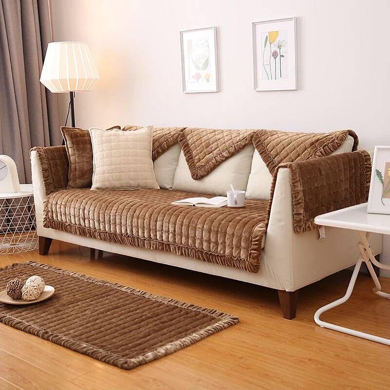 Simple Winter Short Plush Sofa Cushion Thickened Anti Slip Flannel Simple Modern Three Person Sofa Napkin Cover 8 Colors