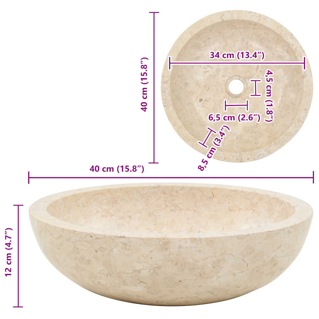 40 X 12 Cm Cream Marble Wash Basin