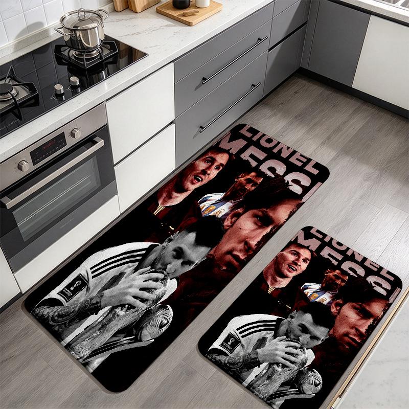 Messi poster Flannel Kitchen Mat Christmas Soft Area Rug Non Slip Floor Carpet Home Decoration