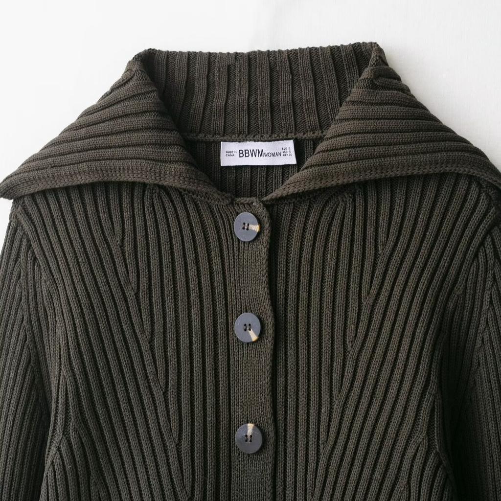 European and American Style, New Women's Clothing, Foreign Style, Fashionable Ribbed Button-knitted Jacket 6771127