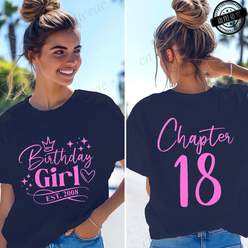 T-shirt da Donna Divertenti Ragazza del Compleanno Nata nel 2008 Regali per Ragazze Magliette Capitolo 18 Ragazza del 18° Compleanno Top Grafici Streetwear Retro