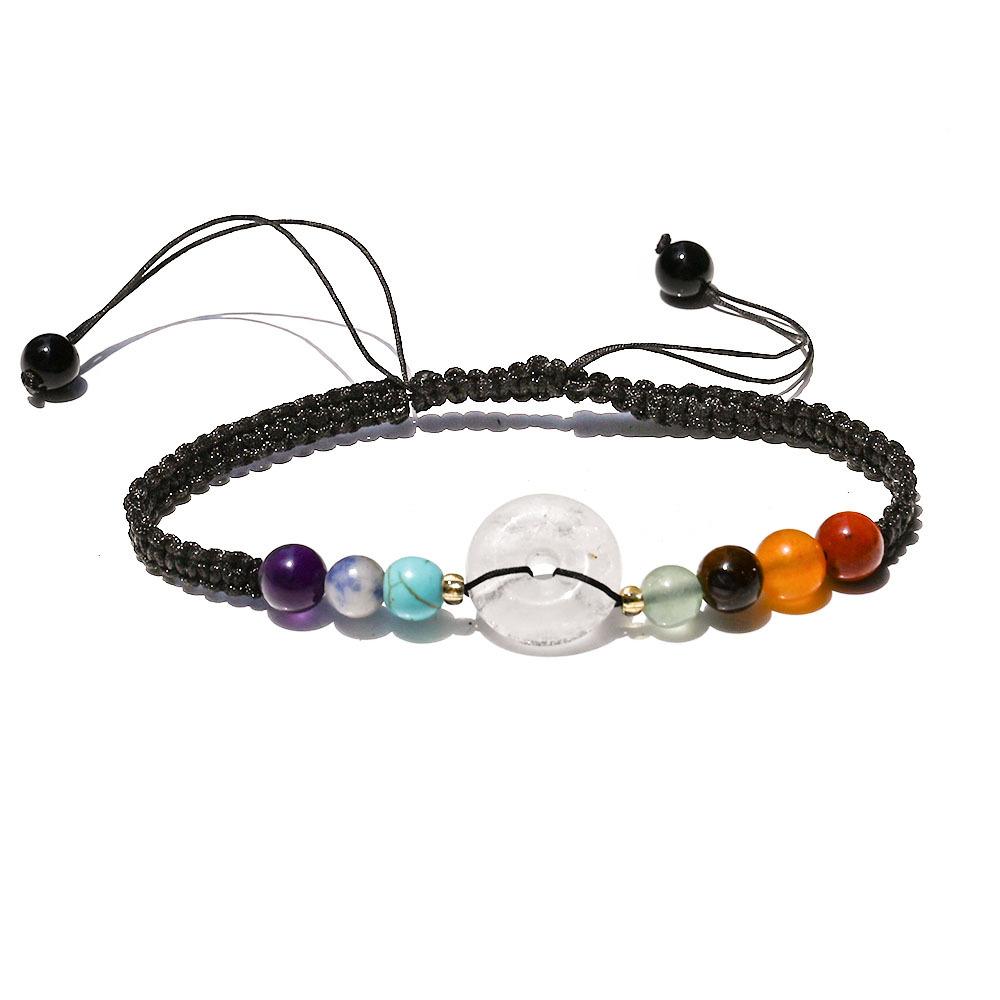 1pc Colorful Weaving Bracelet Natural Stone Bracelet Crystal Peace Buckle Adjustable Donut Yoga Stone Handstring Jewelry Gift