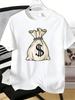 Unisexs Tee Dollar Symbol Money Bag Cartoon Art Print Cotton Short Sleeve Male Casual Streetwear Outdoor Daily Basic Fashion Top