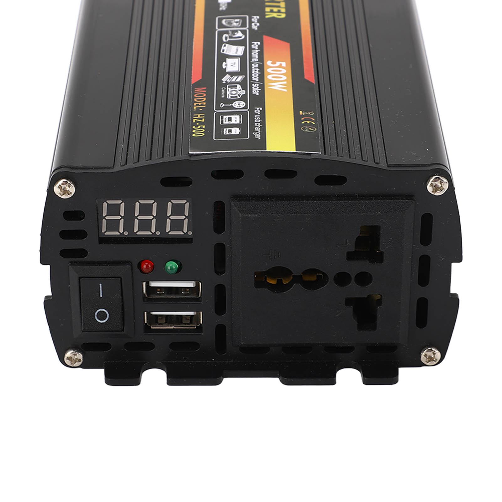 

Инвертор мощности 500 Вт Чистая синусоида 1 универсальная розетка 2 USB-порта Автомобильный инвертор мощности со светодиодным экраном DC12V К AC220V