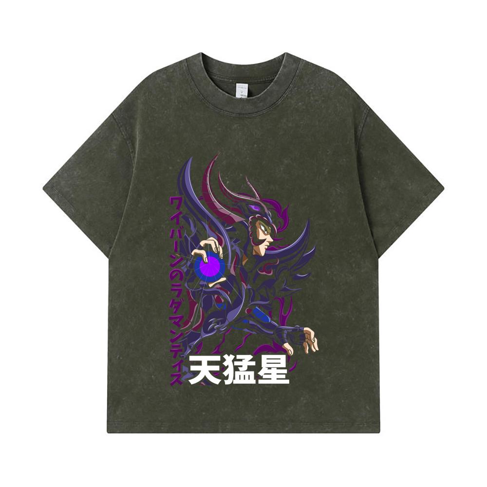 

Стиранные футболки 275 г/м² 100% Хлопок Saint Seiya V18 Принт Rhadamanthys Унисекс Тяжелая хлопковая футболка S армия зеленый