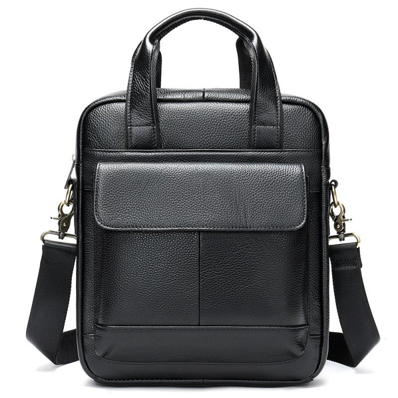 Real Cowhide Men s Bag New Top Layer Hand-held Briefcase Vertical Casual A4 File Crossbody Shoulder чёрный