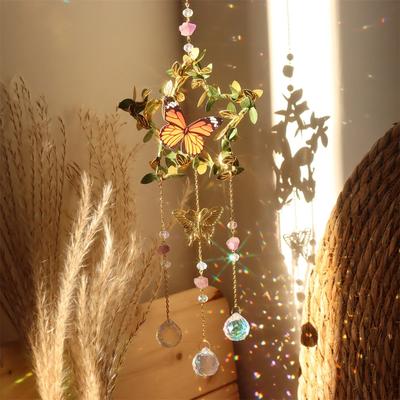 New Vine Winding Butterfly Crystal Wind Chime Star Moon Hanging Rainbow Chaser Dream Catcher Home Garden Decor Windchimes