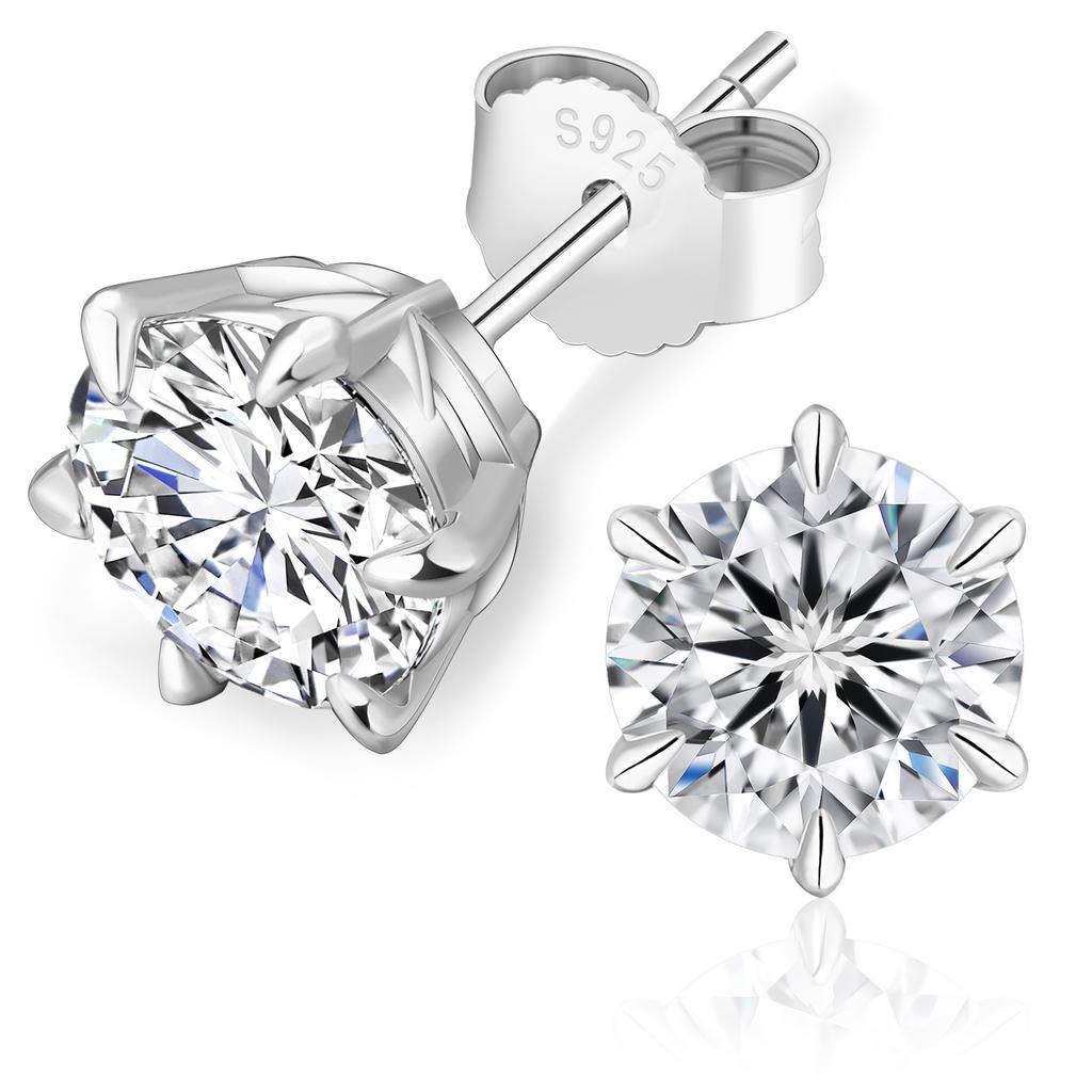 3 Sharp Claw Pass Diamond Tester Moissanite Stud Earrings 14K White Gold 925 Silver VVS 4-7.5mm Moissanite Stud Women Earrings