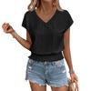 Women's Fashion V-neck Solid Color Hollow Short Sleeve Top T-shirt Summer