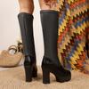 Over-knee boots for women's 2025 autumn and winter new European and American fashion high-heeled rear zipper black warm round head thin boots