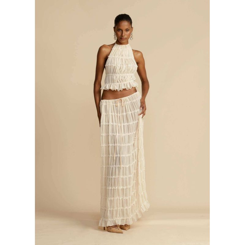 2025 Spring and Summer New European and American Fashion Sexy Backless Halter Neck Lace Vest Long Skirt Suit Beach Skirt
