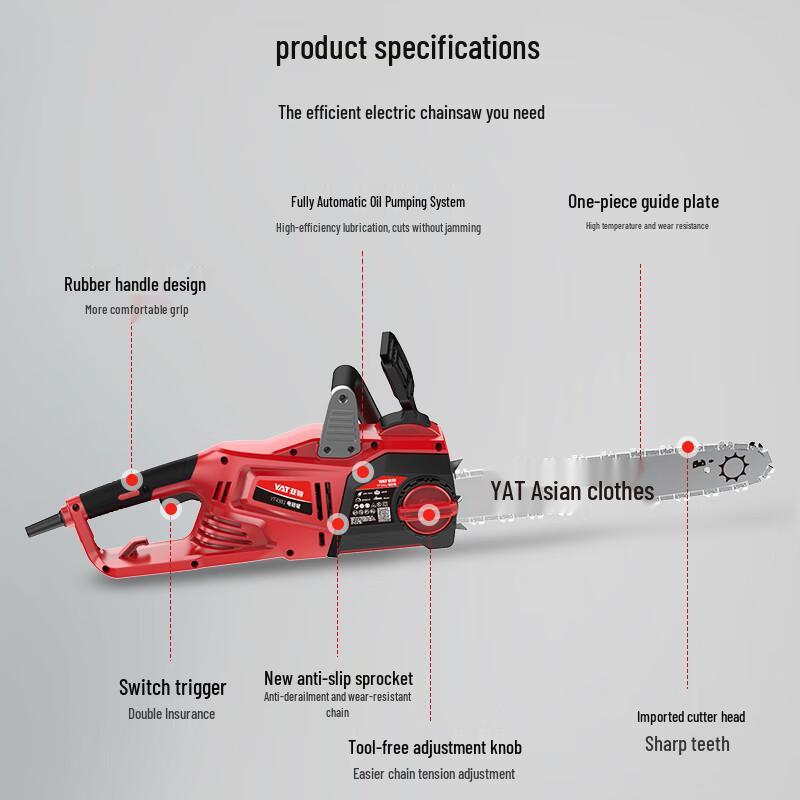 YAT 3000W 18-inch Electric Chainsaw CN Plug (adapter Included)