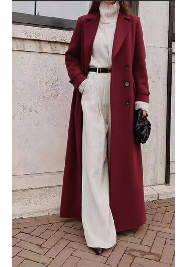 Women's Casual Long Pure Color Wool Coat - Autumn Winter Collection