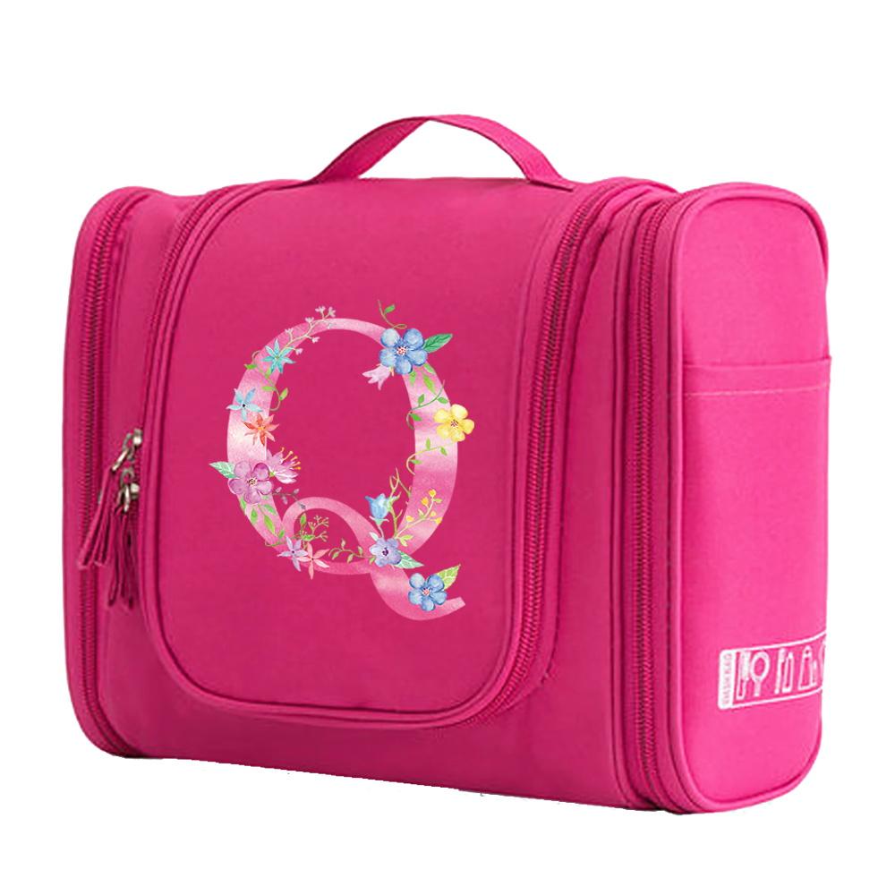 Travel Handbag Cosmetic Bags Make Up Case MakeUp Bag Wash Pouch Women Hook Up Organizer Pink Print Toiletry Accessory Storage