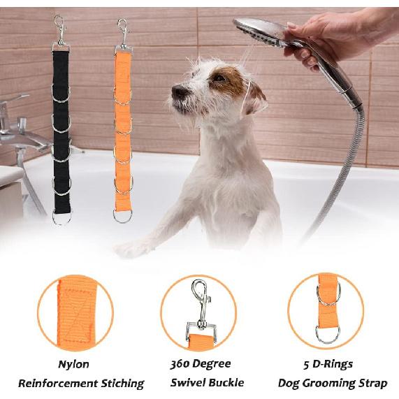 ASOCEA Dog Grooming Extension Strap Loops Extender Adjustable Pet Nylon Bathing Restraint Band with 5D-Rings Quick Release (2 Pack)