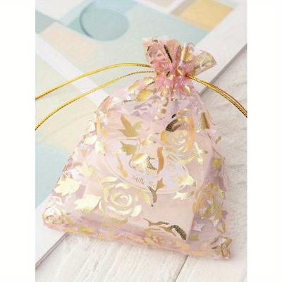 9*12Cm Hot-Stamping Pink Organza Candy Gift Bag, Jewelry Storage Bag, Gift Packaging Bag, Candy Bag, Cosmetics Travel Storage