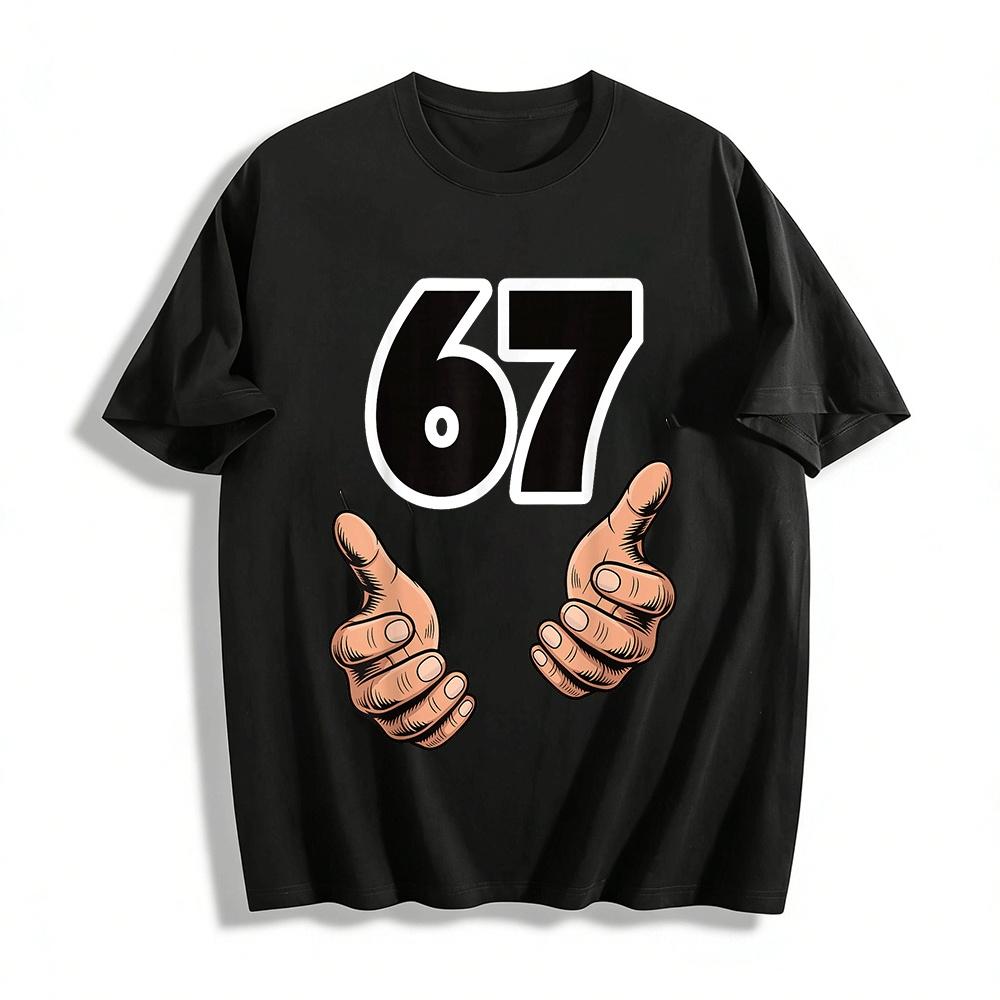 

Vintage Number 67 Gesture Print Casual Short Sleeve T-Shirt Pure cotton T-shirt XXS