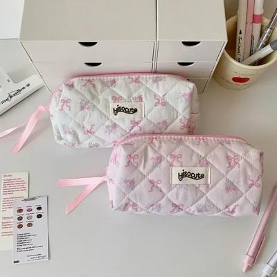 Astuccio Rosa Confetto Moda Design Creativo Fiocco Organizzatore di Cancelleria per Studenti Portatile Kawaii Borsa per Penne Scolastica