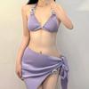 New Light Luxury Pure Desire Style Girl Small Chest Hanging Neck Bikini Bikini Skirt Three-piece High-end Swimsuit Women