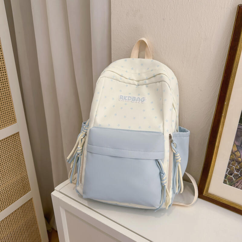 Color Contrast Backpack Women's Star Backpack Student Schoolbag