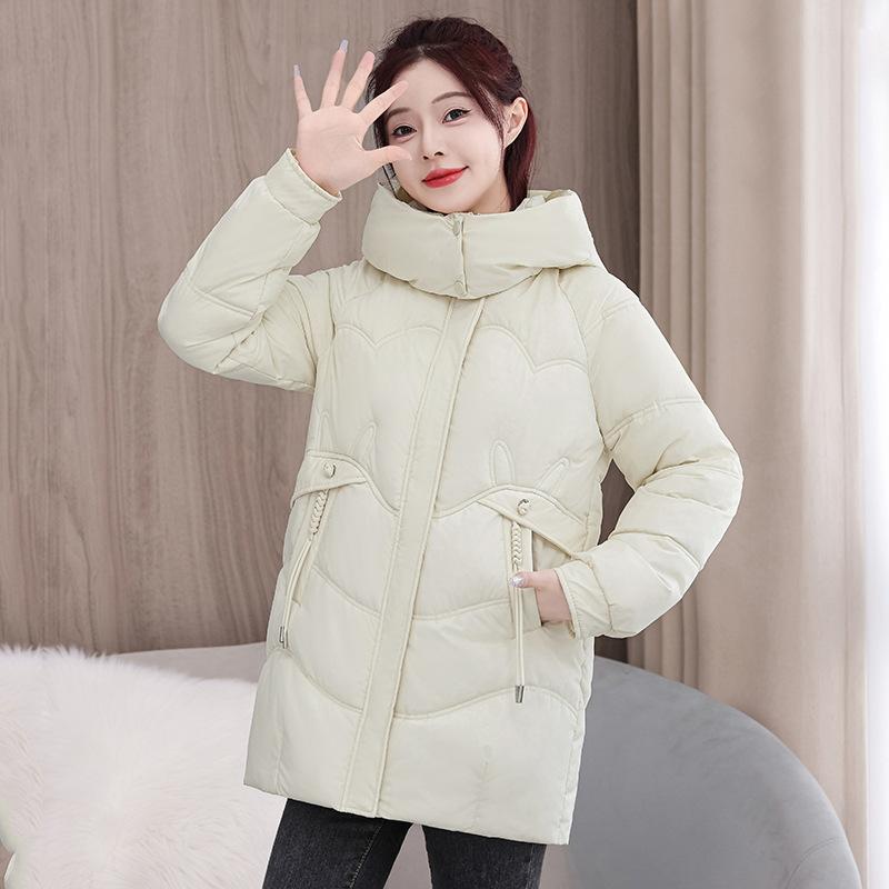 Korean version of cotton clothes women's medium and long 2025 winter new warm thickened hooded cotton-padded clothes loose and thin casual jacket