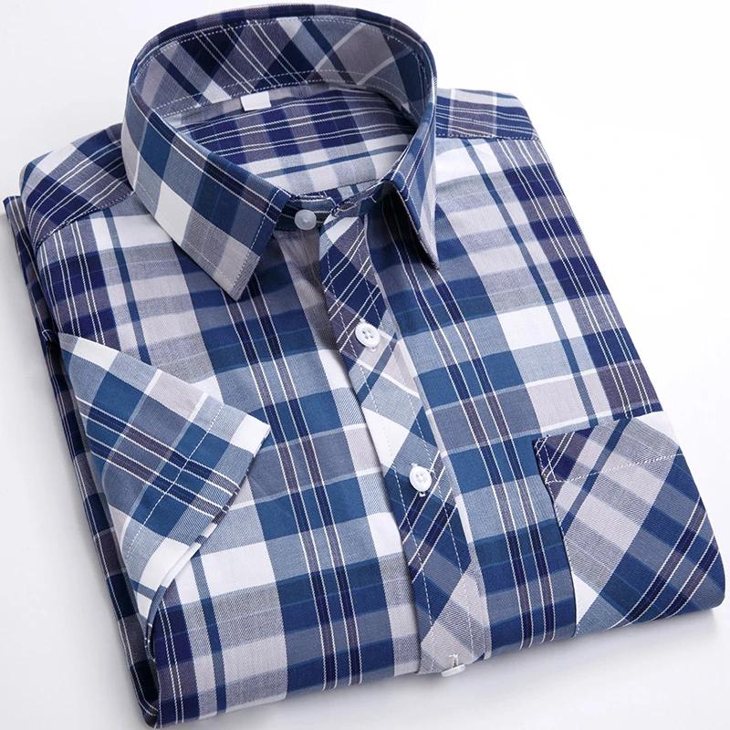 2026 Summer Thin Plaid  Men's Shirts Short Sleeve  Plus Size Cotton Soft Comfortable Young Casual Social Shirt Clothing