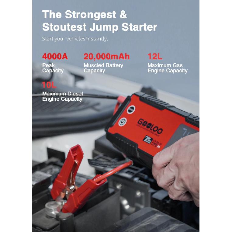 GOOLOO 4000A 12V Charger External Battery Booster 24000mah Car Jump Starter Car Battery PD100W Fast Charging Portable Power Bank