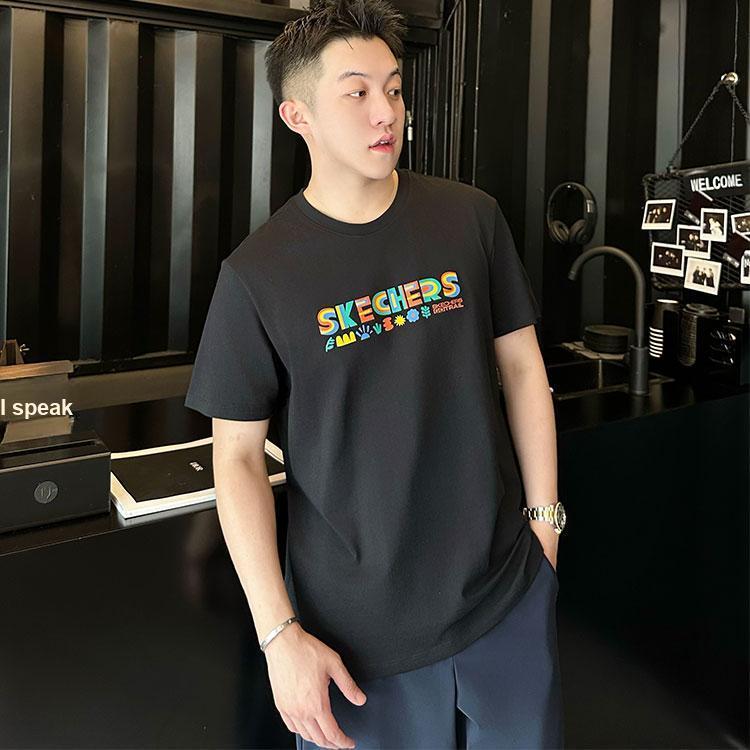 Skechers Basic Versatile Soft Skin-Friendly Comfortable Sports Letter Pattern Cartoon Short Sleeve T-Shirt Unisex tops L225U197-06B6