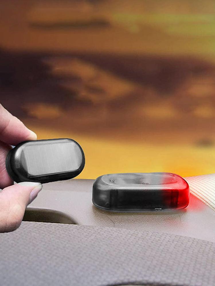 Solar Powered Car Fake Security Light Blue/Red Light LED Flashing Light Simulated Car LED Warning Light Anti-Theft Caution Lamp