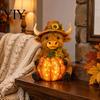 Lumières Décoratives de Jardin Extérieur Solaire Lampe Vache des Hautes Terres, Statue Tournesol avec Citrouille Illuminée, Résine Résistante aux Intempéries Décor de Patio Lumière LED
