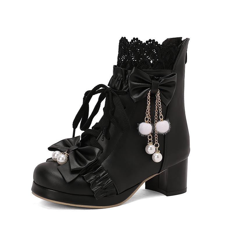 Women Goth Lolita Platform Boots Chunky High Heels Ankle Boots Lace Buckle Gothic Cosplay Booties Zipper Punk Shoes