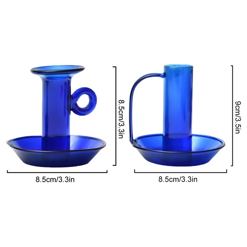 1PC Round Handle Transparent Candle Stand Handcrafted Multicolored Retro Home Decor Classic Candle Holder