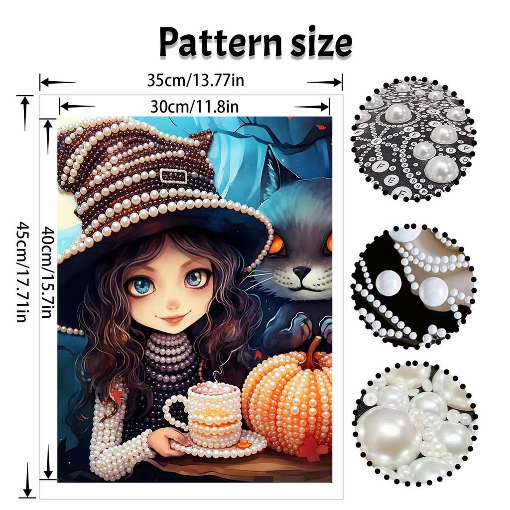 Halloween pearl painting art full pearl handmade diy home decorations pumpkin witch black cat coffee mug wall decor mosaic craft