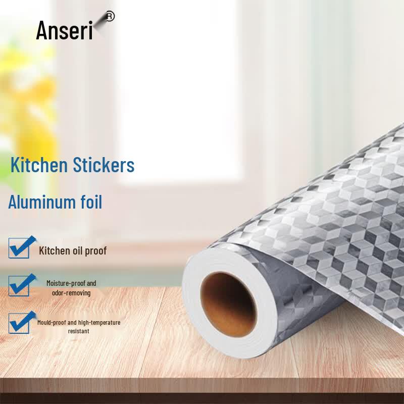 Self-Adhesive Waterproof Kitchen Film - Cube Grid Pattern