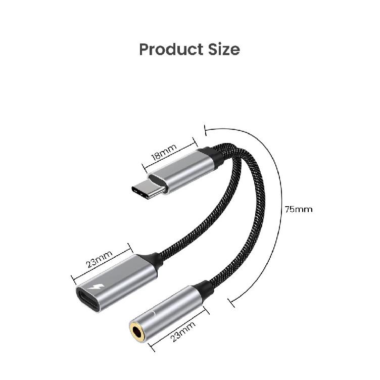 2 in 1 USB C To 3.5mm Headphone Jack Adapter Type C PD 60W Charge Audio Aux Adaptor For iPhone 15 Series Samsung Xiaomi Huawei